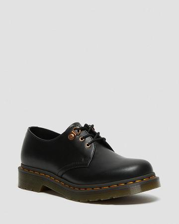 Black Women's Dr Martens 1461 Rose Gold Hardware Leather Oxfords Shoes | CA 367PJJ